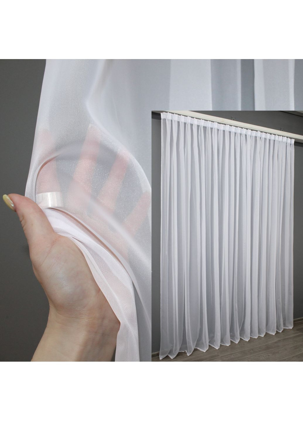 Тюль з бантовою тасьмою н101 Шифон однотонний Білий 500х270 см (44-022) VR-Textil (298122589)