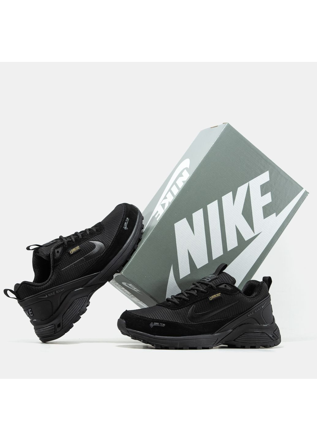 Черные демисезонные кроссовки мужские nike rivah gore-tex black winter fur | найк ривах черные No Brand