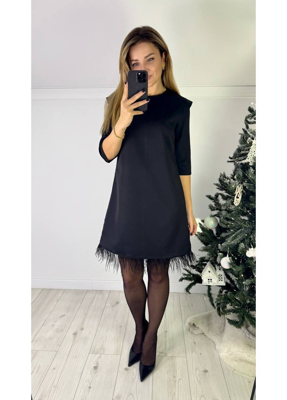 Чорна сукня 495 костюмний креп,вільного крою,позаду на ґудзиках,рукав 3/4 Україна