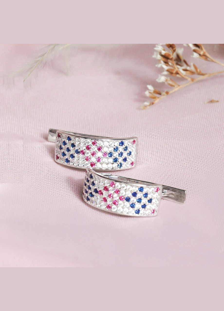 Каблучка срібна широка Орнамент з маленькими кольоровими фіанітами Каштан (342334599)