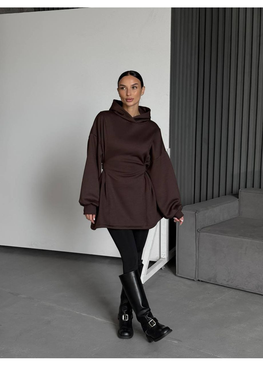 Темно-коричнева повсякденний жіноча сукня-худі вільного крою сукня-худі Avanti однотонна