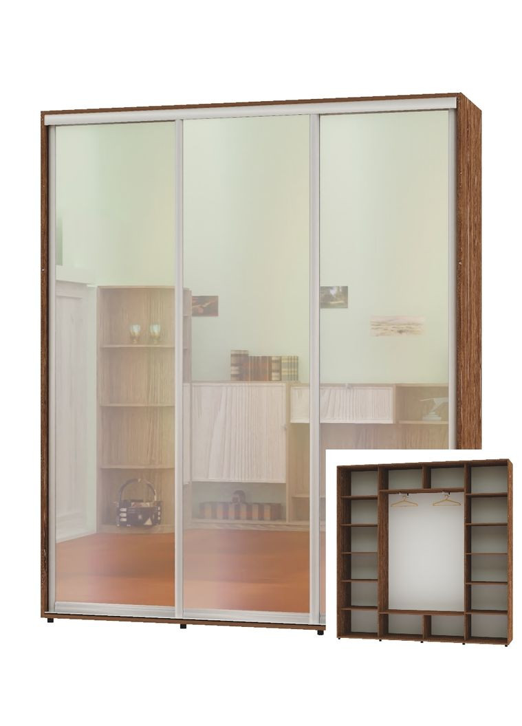 Шкаф-купе трехдверный 230*45*220 Дуб винтаж 3 двери Зеркало ШК-05 Алекса (360478862)