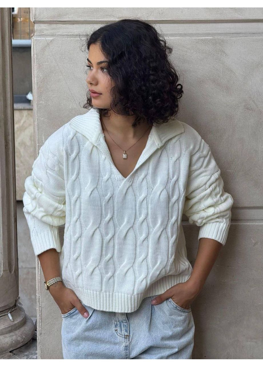 Молочний демісезонний жіночий светр оверсайз пуловер No Brand