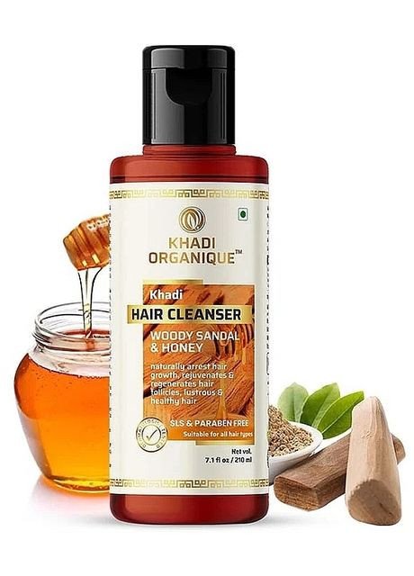Натуральный травяной аюрведический безсульфатный шампунь «Сандал и мед» Woody Sandal&Honey Hair Cleanser 210ml (750131-31155720) Khadi Organique (368744013)