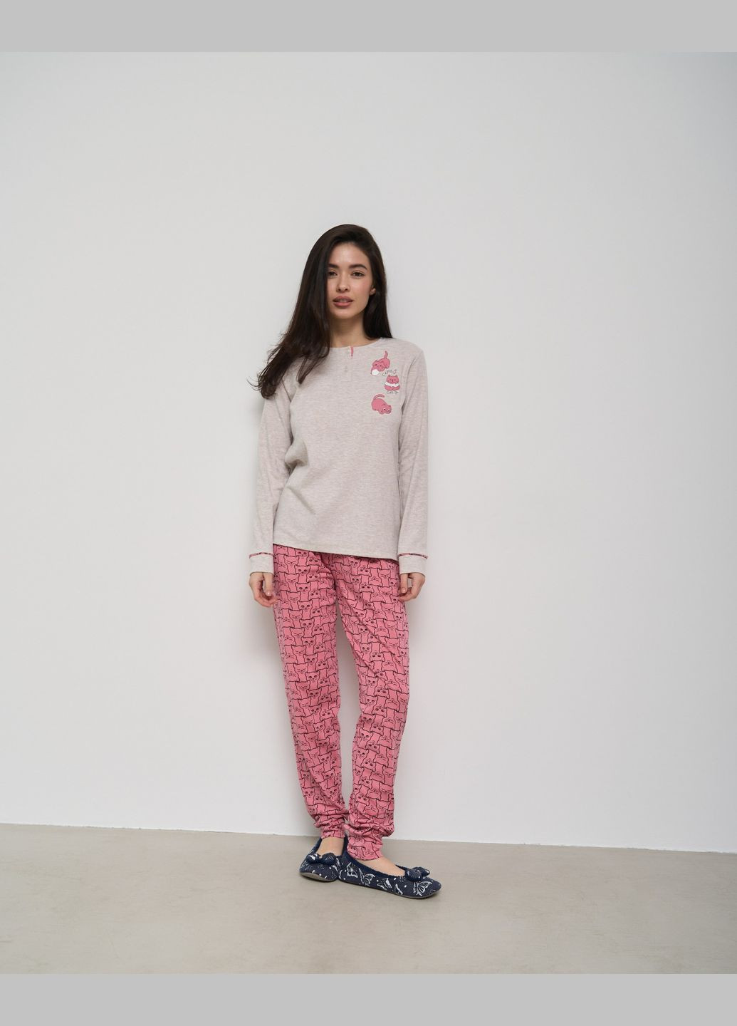 Кремовая всесезон пижама женская штаны с кофтой в рубчик размер s, m, l, xl лонгслив + брюки Nicoletta Піжама