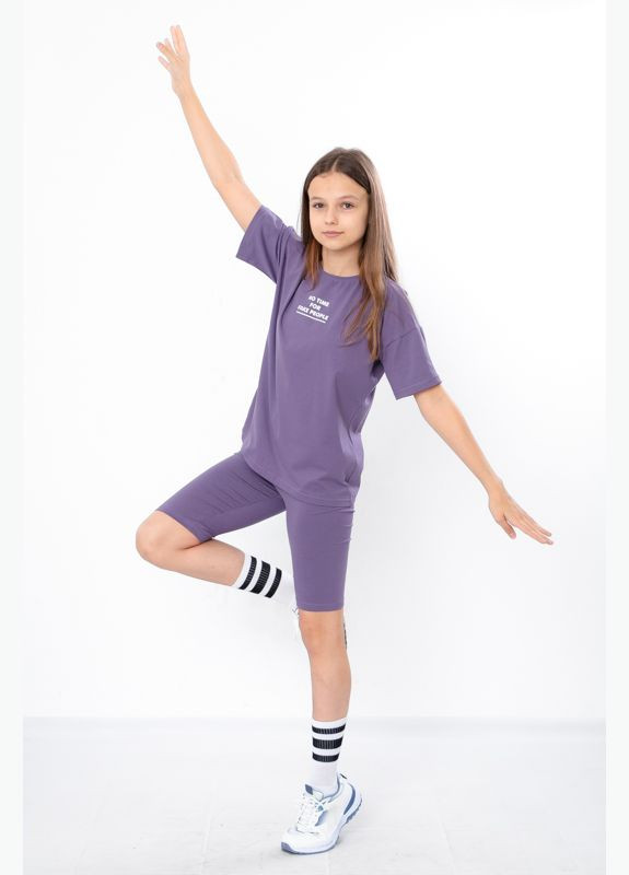 Фіолетовий літній комплект для дівчинки підлітковий (футболка+велосипедки) Носи своє