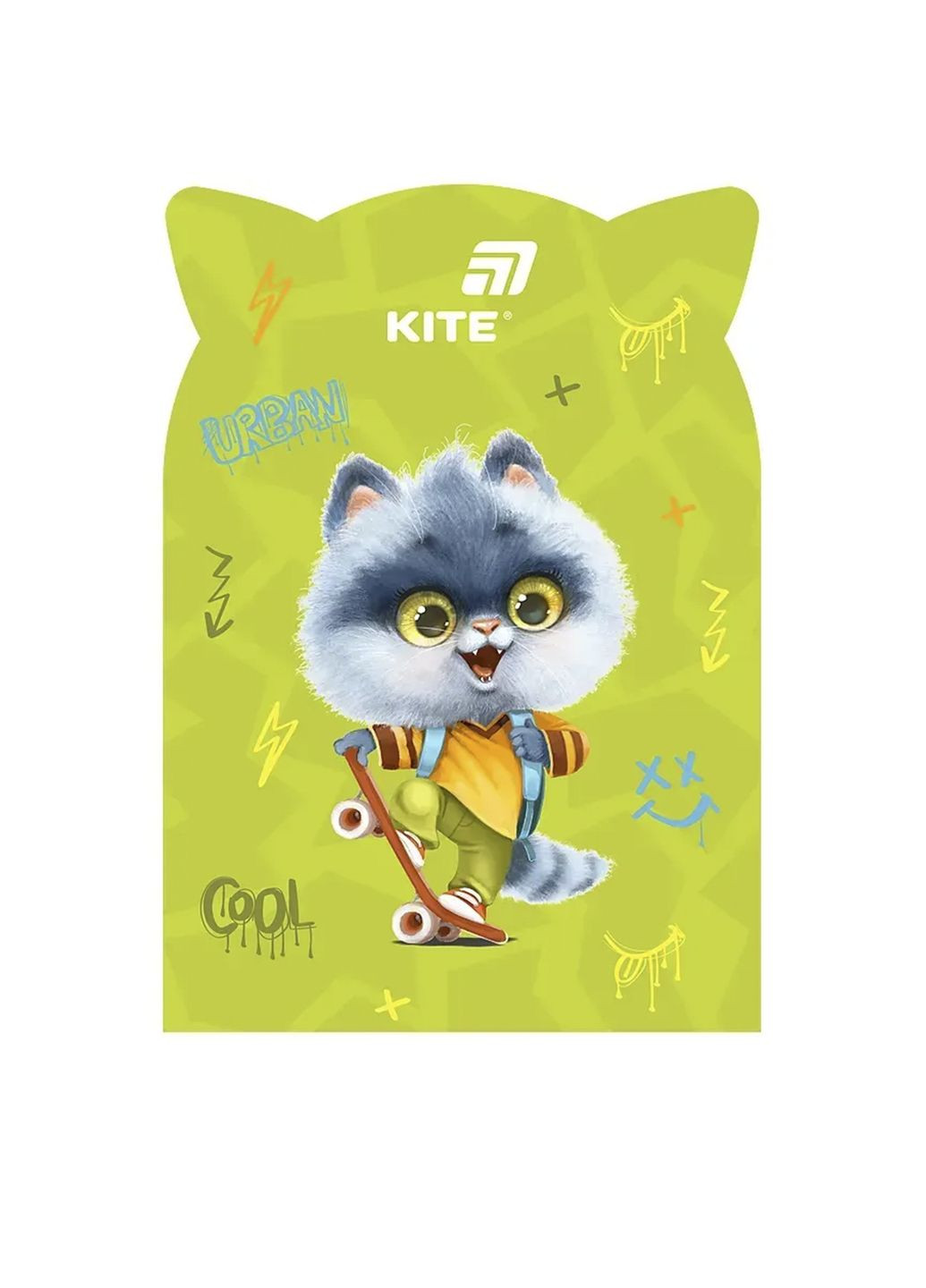 Блокнот із фігурною вирубкою Skate cat колір різнокольоровий ЦБ-00281309 Kite (343414677)