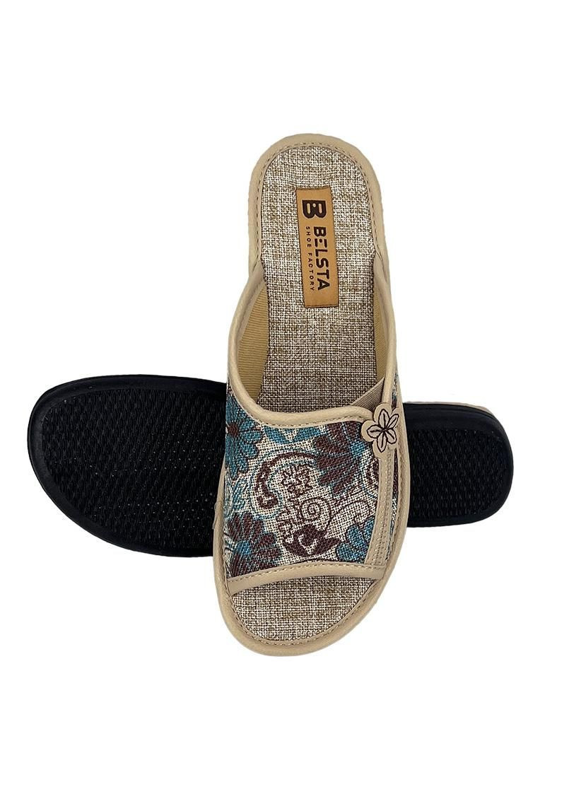 Бежевые домашние тапочки женские текстильные бежевые 166-1 Белста