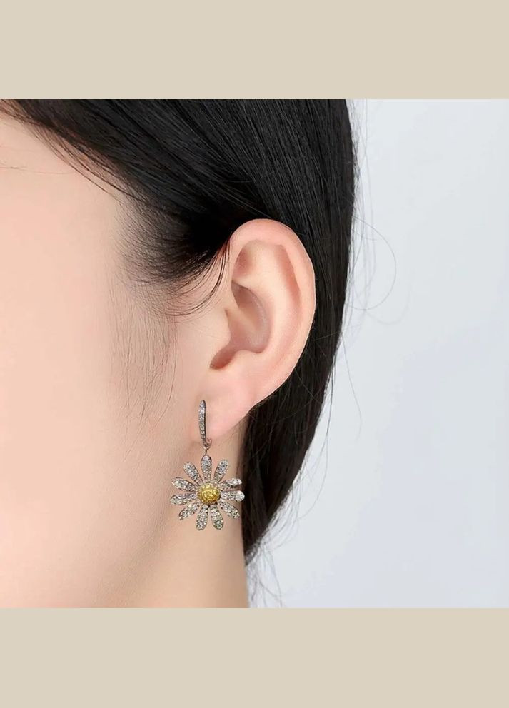 Сережки сережки підвіски англійська застібка у формі квітів Ромашок сріблясті довгі сережки сріблясті сережки Liresmina Jewelry (289355753)