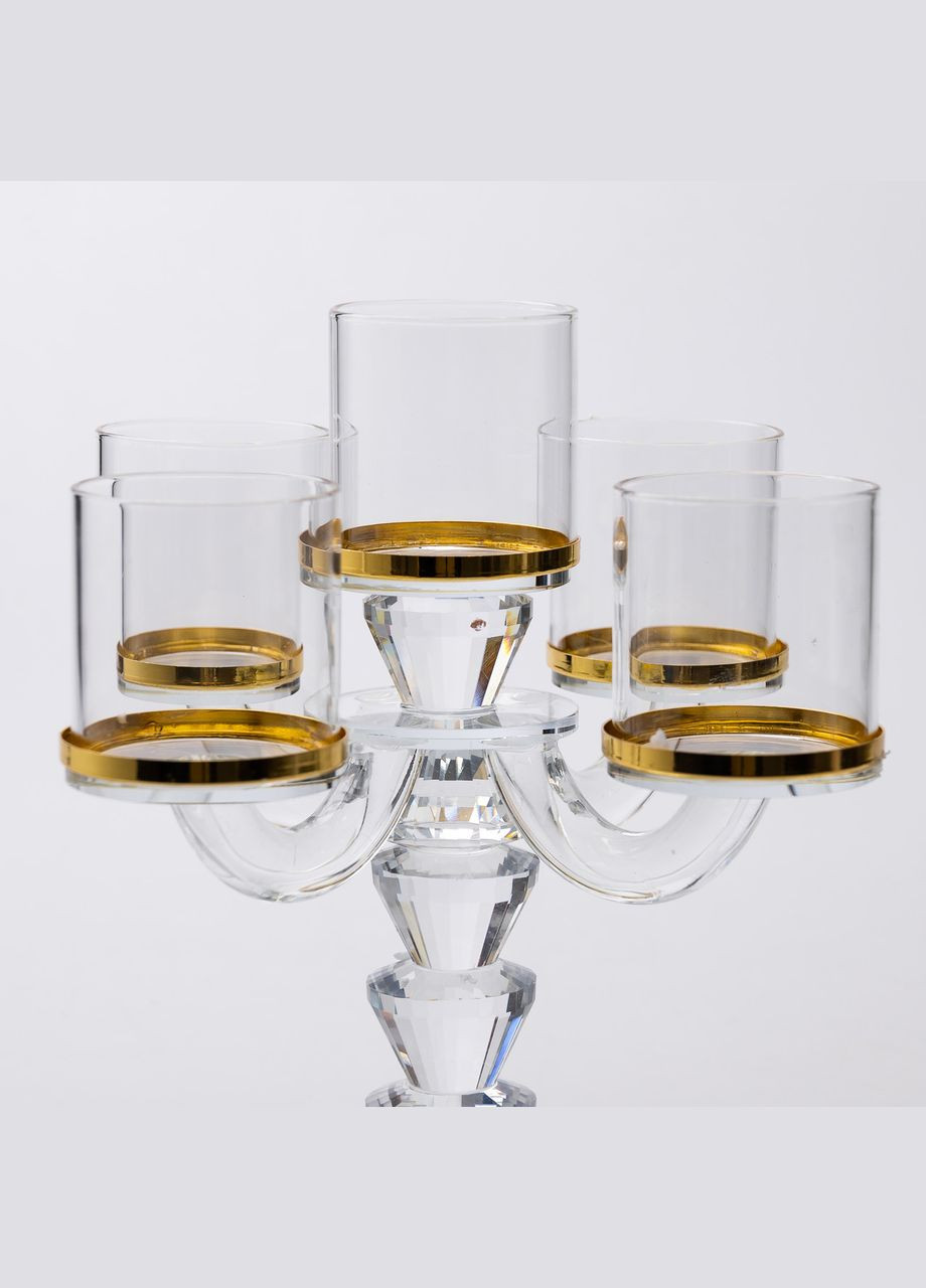 Канделябр на 5 свечей 19×19×23 см подсвечник стеклянный декоративный c золотой окантовкой HP-4-36 Yiwu (329375916)