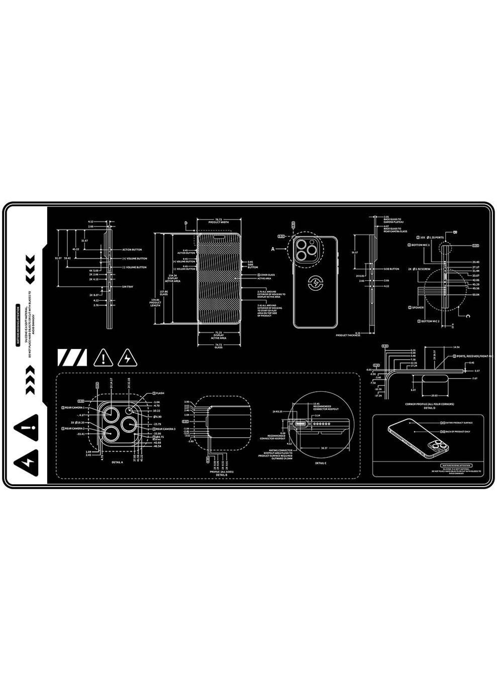 Силіконовий килимок TE-719 для пайки та ремонту техніки / до 300°C / 595x348мм / Чорний TELIJIA (325432654)