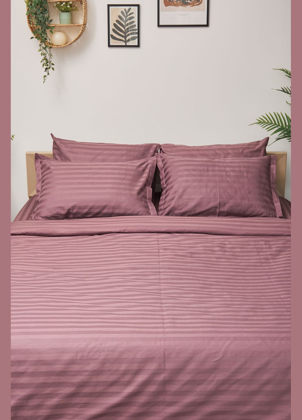 Комплект постельного белья King Size 220x240 наволочки 2х50х70 Satin Stripe (MS-820000526) Moon&Star Garnet (284416337)