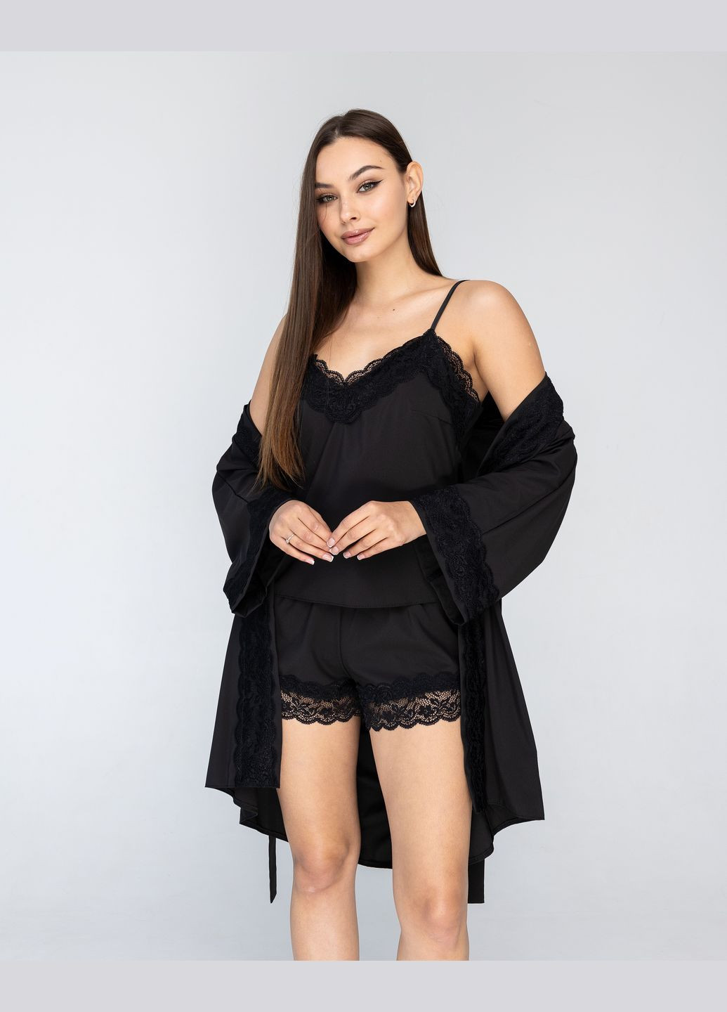 Чорна всесезон халат і піжама, комплект (всесезонний) для дому жіночий тройка GorLin