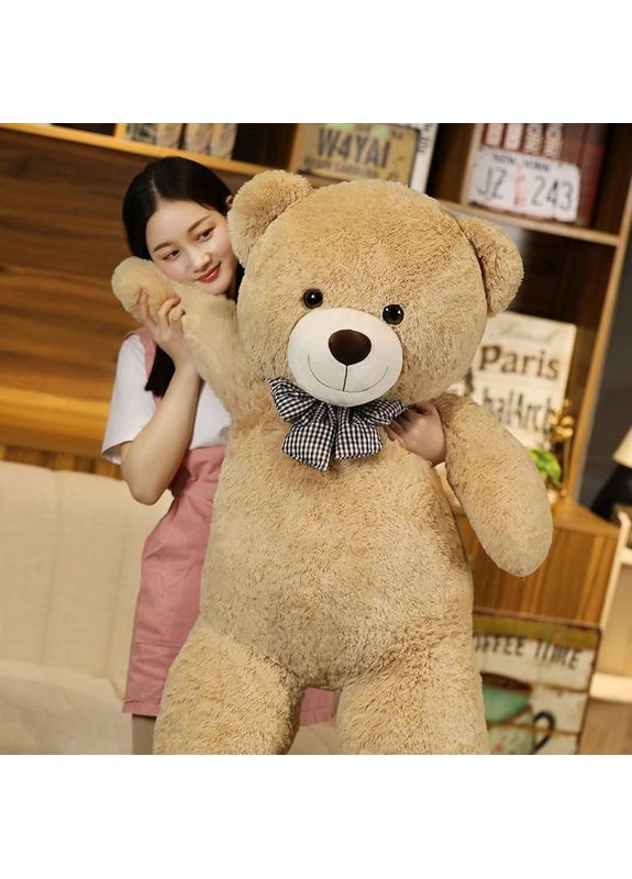 М'який плюшевий ведмедик із бантиком 160 см бежевий Fun Cat (361679178)