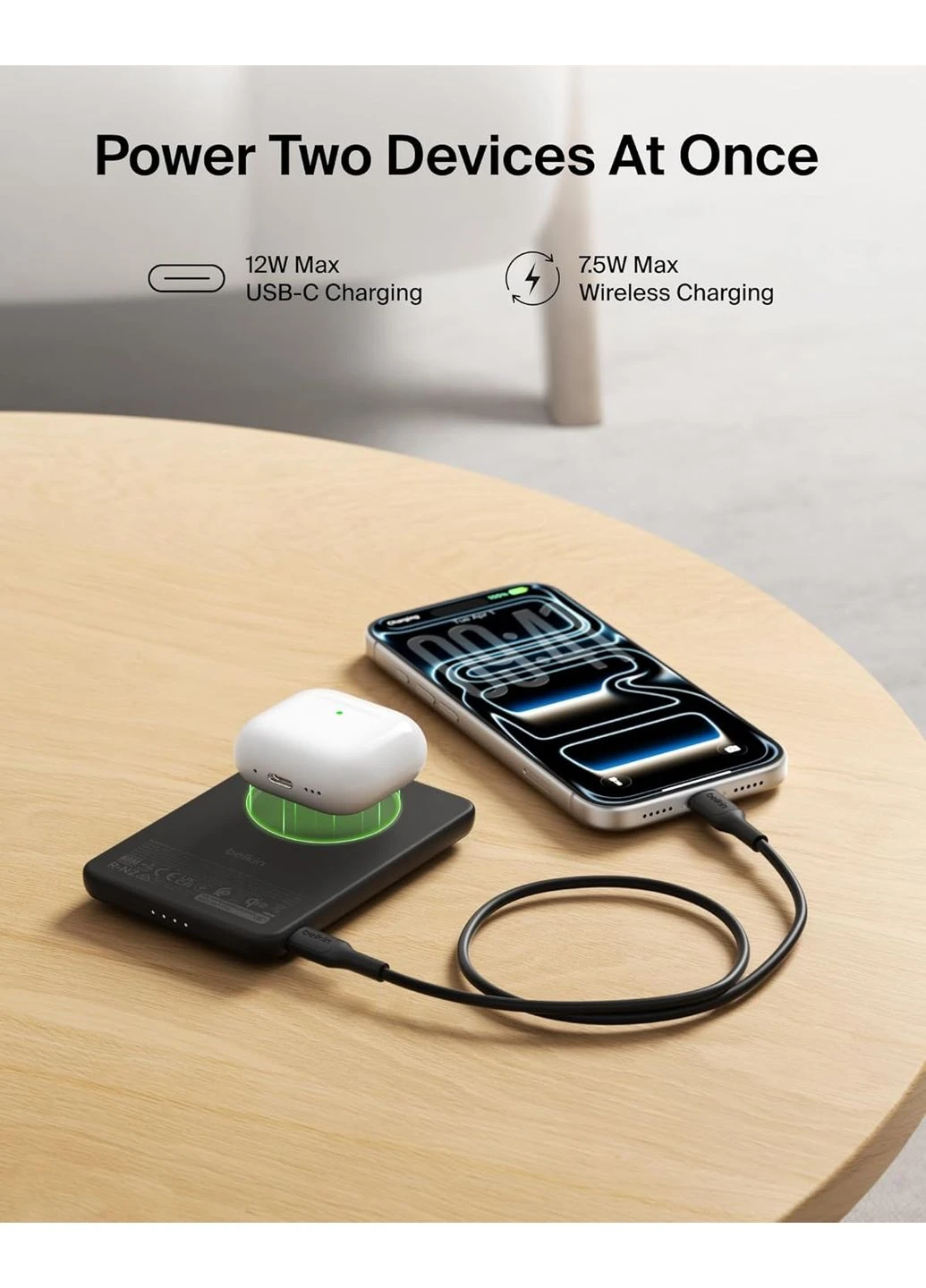 Акумулятор портативний літій-іонний Power Bank 5000мА·год, 20Вт PD/Qi2 15Вт, Magnetic Kickstand, чорний Belkin (398205015)