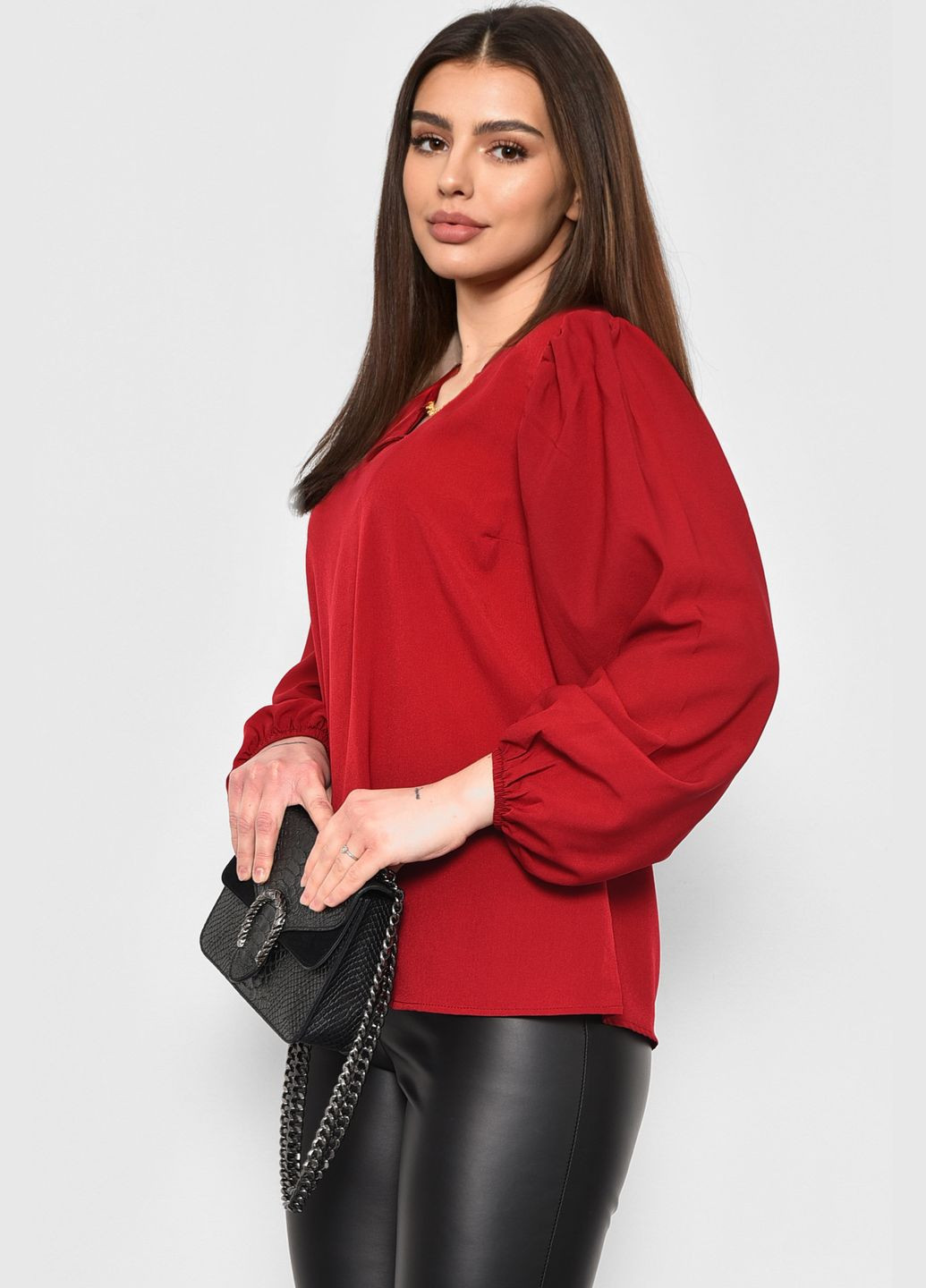 Бордова блузка жіноча бордового кольору з баскою Let's Shop