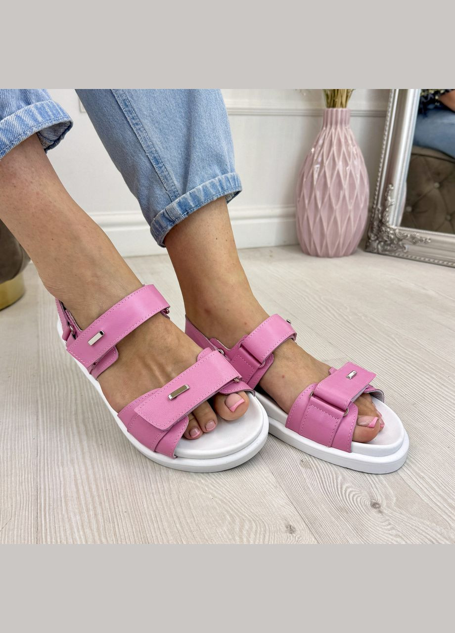 Розовые босоножки кожаные женские с анатомической стелькой.. 39 размер Vasha para на липучке