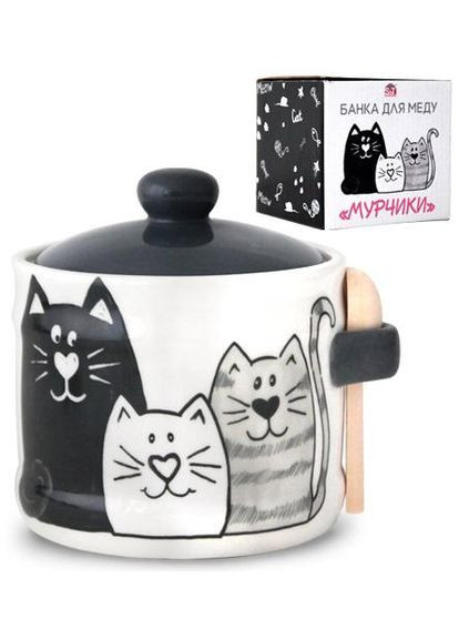 Банка-медівниця Мурчики 420мл керамічна з бамбуковою ложечкою для зберігання меду та солодощів S&T (368988077)