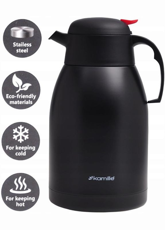 Термос-кувшин "Конференция" 1500мл, с вакуумной стальной колбой, черный Kamille (372176254)