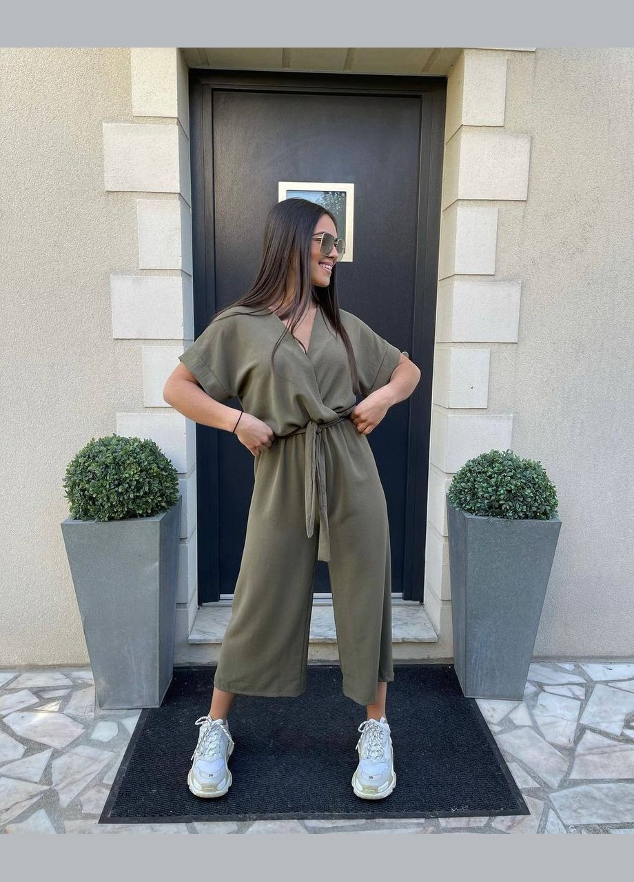 Літній комбінезон кольору хакі з американського крепу No Brand 832-1 однотонний хакі