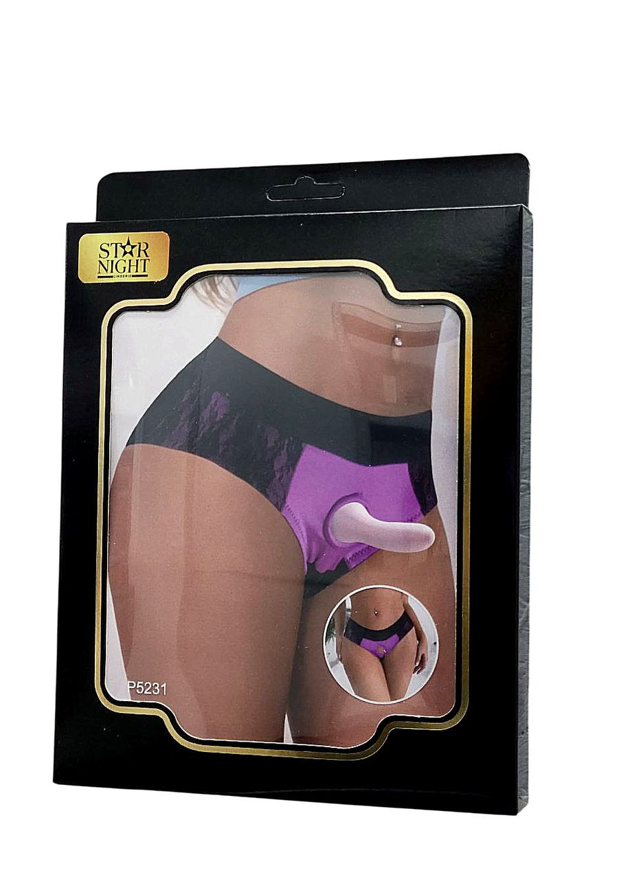 Трусики для страпона ажурные черно-фиолетовые, M Star Night (332994518)