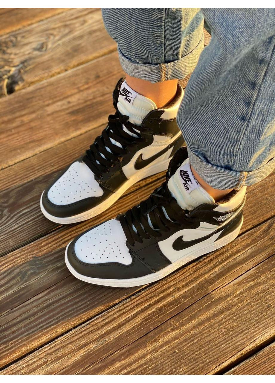 Чорні Осінні кросівки чоловічі nike air jordan 1 retro high black white 1 найк аір джордан No Brand