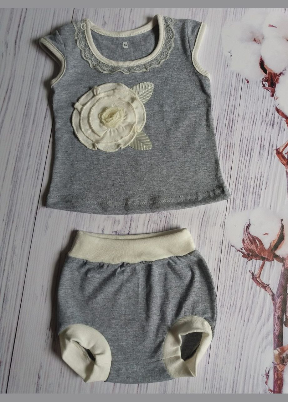 Комбінований демісезонний ясельний костюмчик на дівчинку (майка, трусики), кулір No Brand