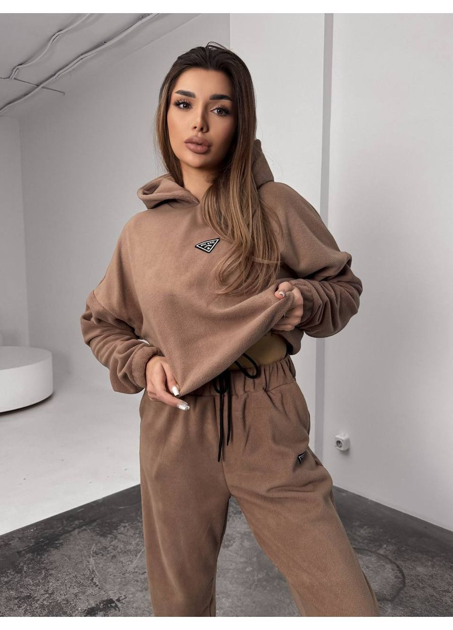 Жіночий флісовий костюм утеплений з худі та штанами No Brand (372046528)