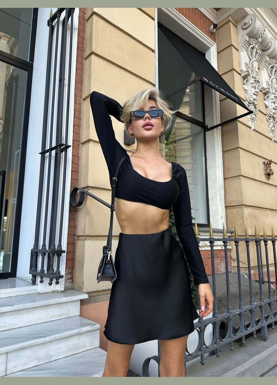 Черная женская сатиновая мини-юбка No Brand