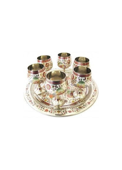 Келихи бронзові хром на круглому підносі (н-р 6 шт / 70мл.) (H-11 см піднос d-31см) No Brand (317309189)