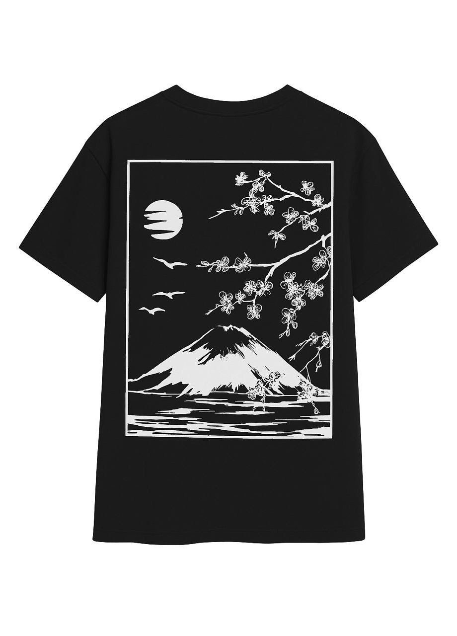 Черная футболка мужская с принтом "япония" с коротким рукавом No Brand футболка