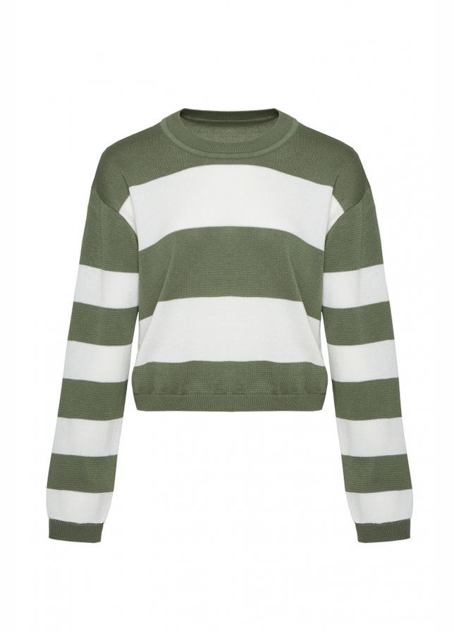 Зеленый демисезонный базовый джемпер в полоску из хлопка и вискозы (2553) Triko Bakh
