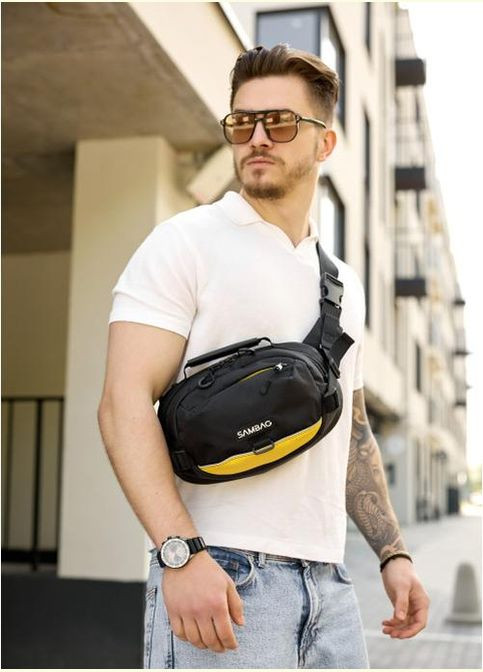 Сумка на пояс через плечо мужская текстильная Черный 35655 Sambag (334673948)