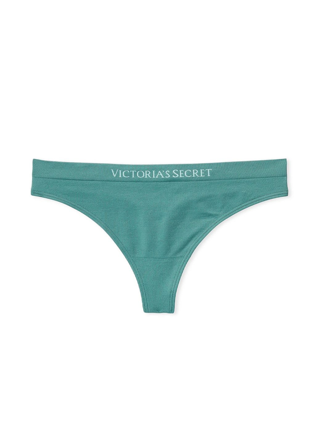 Трусики-стрінги жіночі з мікрофібри Seamless Thong Panty зелені Victoria's Secret (361319904)
