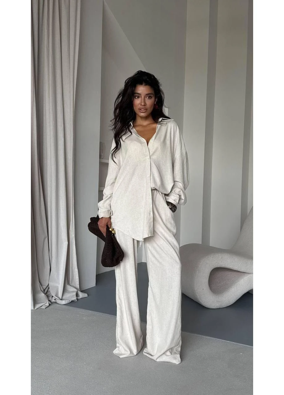 Стильный женский костюм oversize: рубашка + брюки палаццо No Brand (394522332)