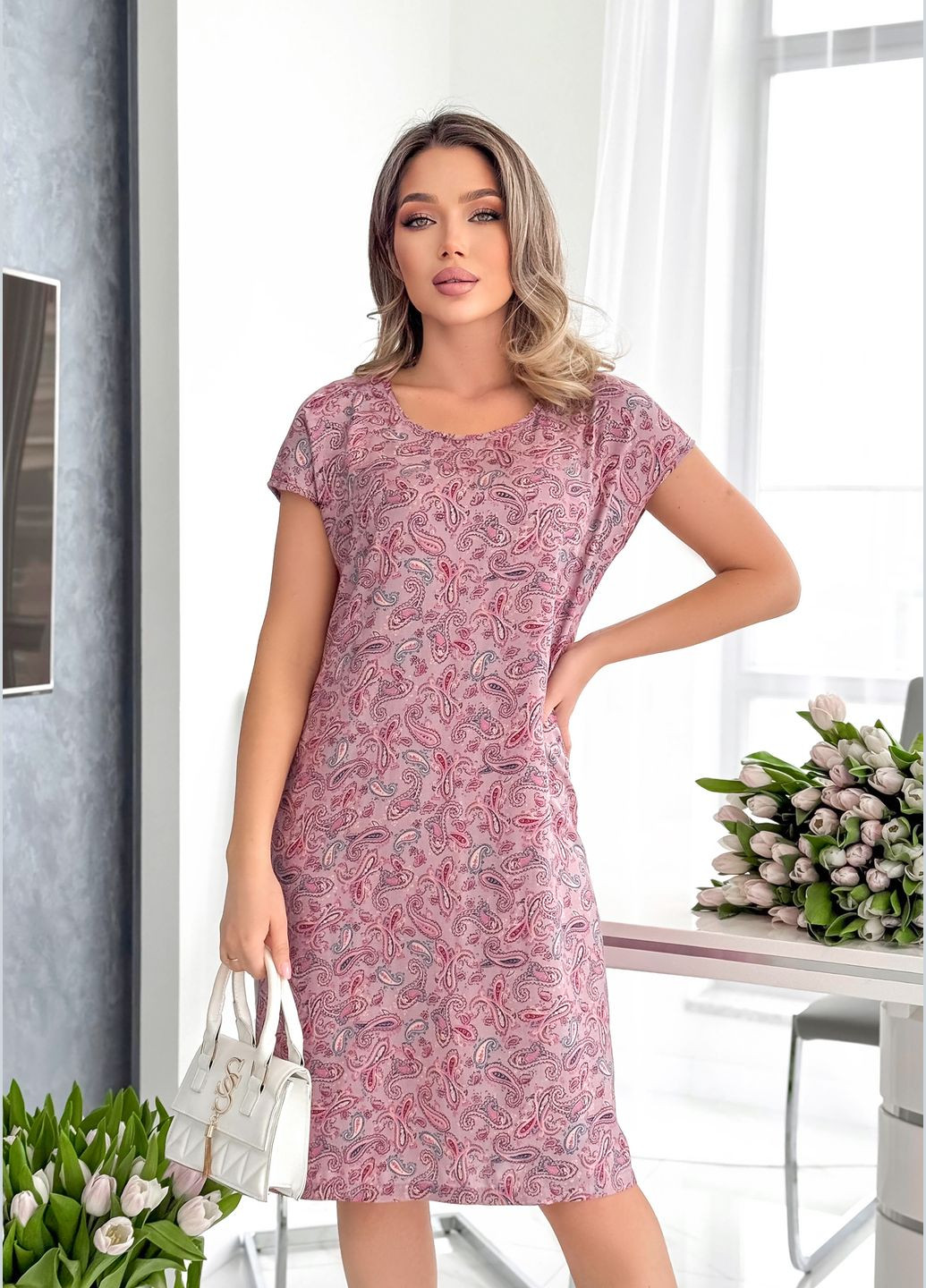 Розовое коктейльное, повседневный, кэжуал, джинсовое необычайно стильное и комфортное летнее платье из штапеля с принтом зебра платье-футболка INNOE турецкие огурцы