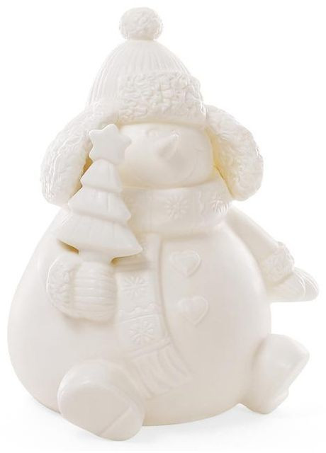 Декоративна керамічна статуетка Сніговик 18см з LED підсвіткою зимовий декор для дому фігурка для свята Bona (368989128)