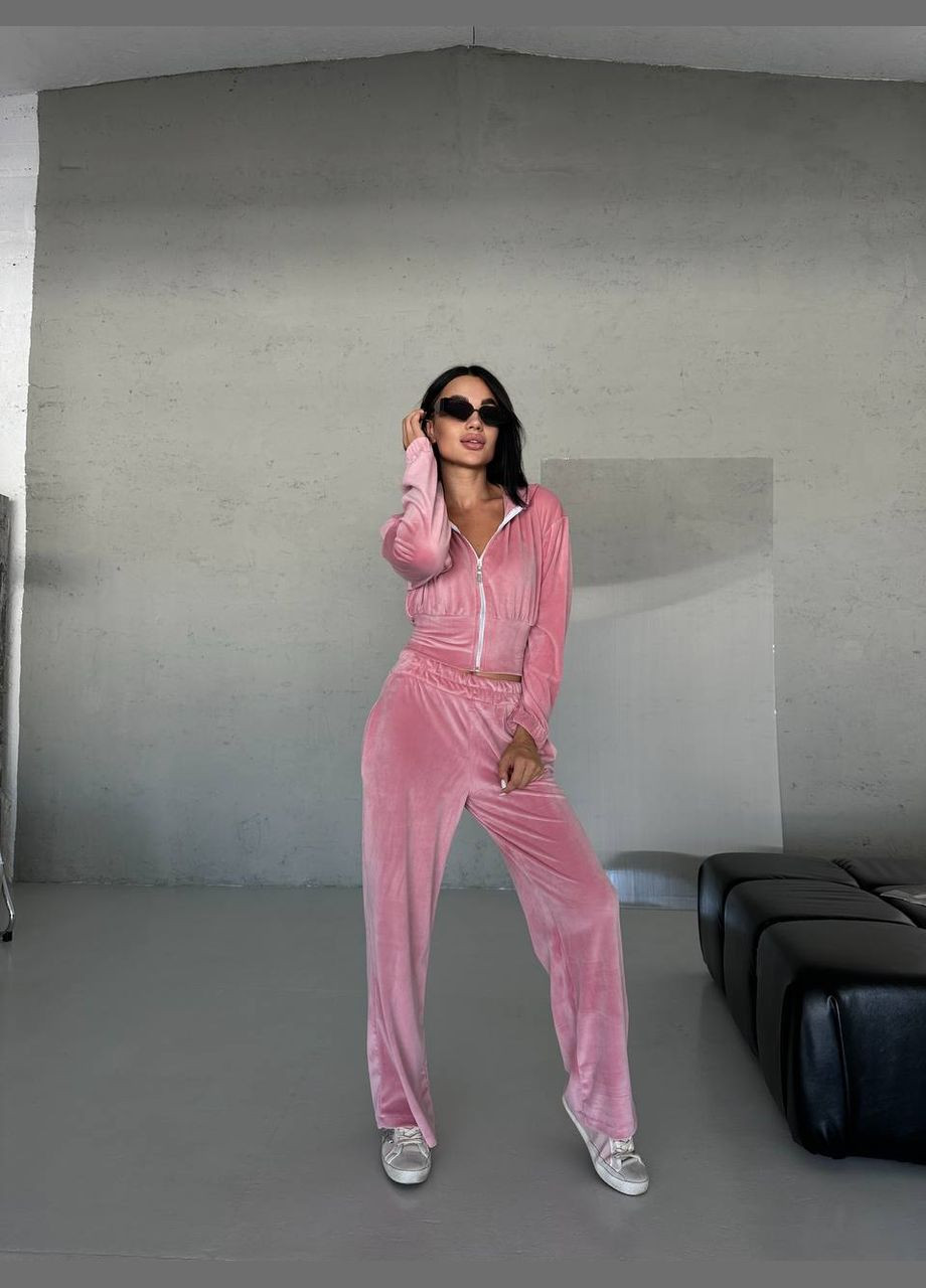 Качественный пудровый велюровый костюм двойка (кофта с капюшоном+штаны), приятный к телу мягкий костюмчик No Brand 691-2 (301066474)