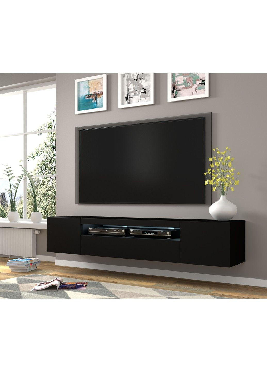 Тумба под телевизор в гостиную Aura 200 черная с подсветкой Bim Furniture (291124521)