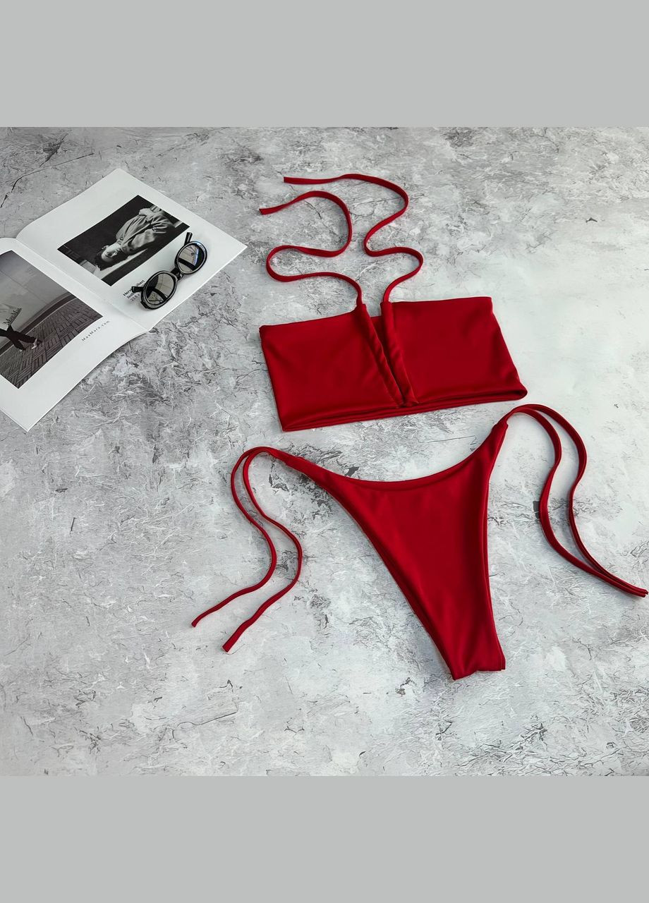 Червоний літній купальник на зав'язках роздільний Adelante