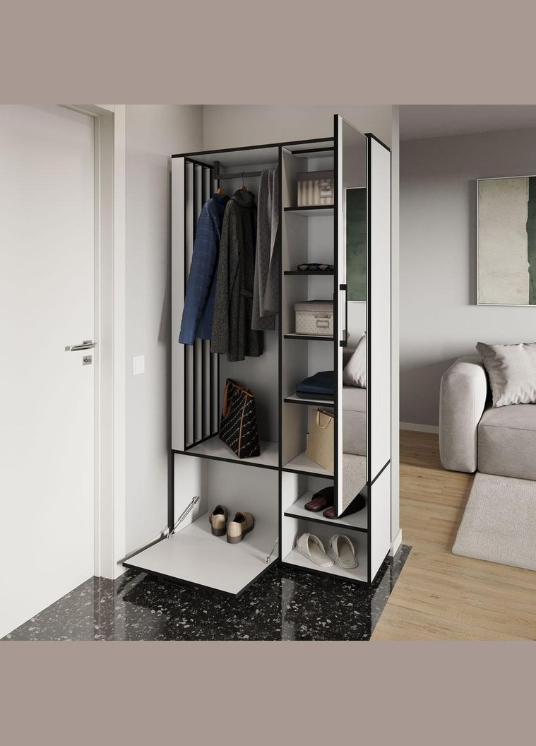 Современная прихожа с зеркалом, дверцей и штангой для одежды от KO-0003 MORELI (361035133)