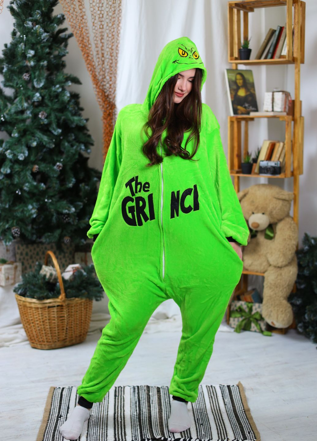 Пижама-кигуруми женская с капюшоном Гринч тёплый плюш с карманами (1096) My Kigu (360753473)