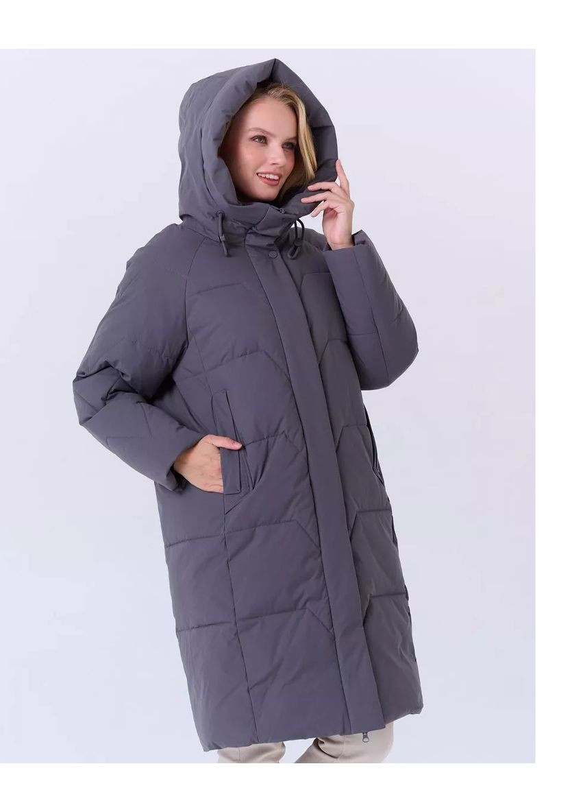 Серое демисезонное Зимнее пальто 9210 темносерое. Towmy