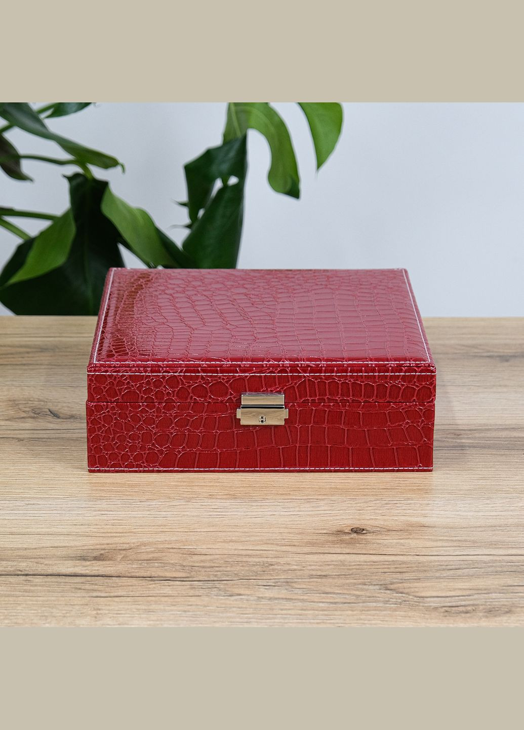 Шкатулка для украшений с зеркалом из экокожи крокодила бордовая см. (JZ-012-3) Гранд Презент (322190838)