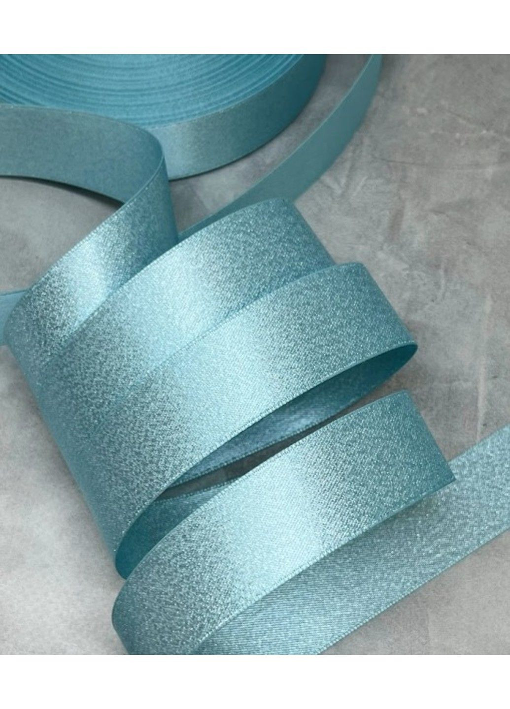 Двостороння атласна стрічка 2,2 см із срібною ниткою, колір- блакитний, метр No Brand (307830244)