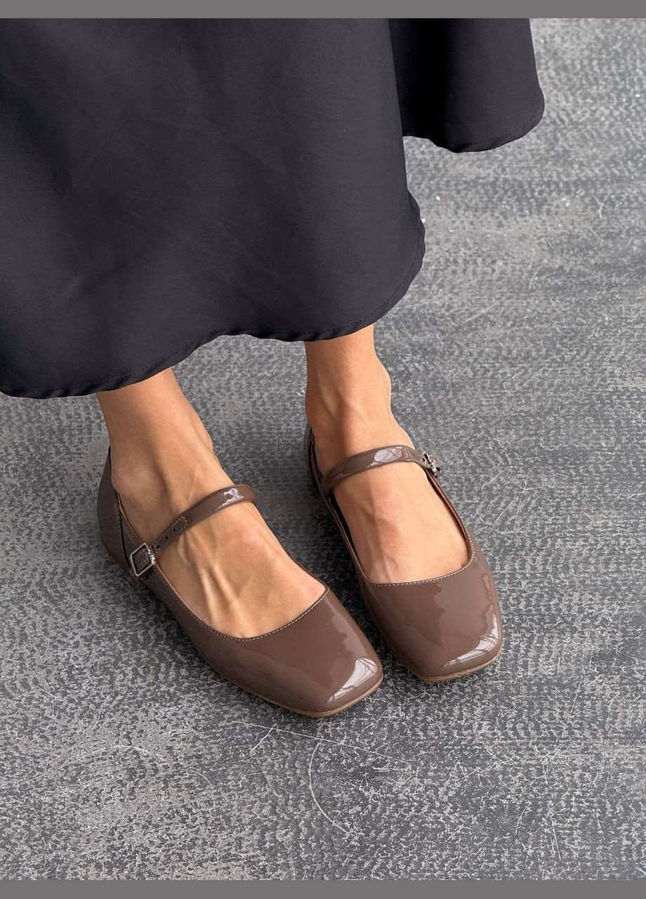 Женские стильные женские балетки | коричневые однотонные лакированные натуральная кожа (322722245)