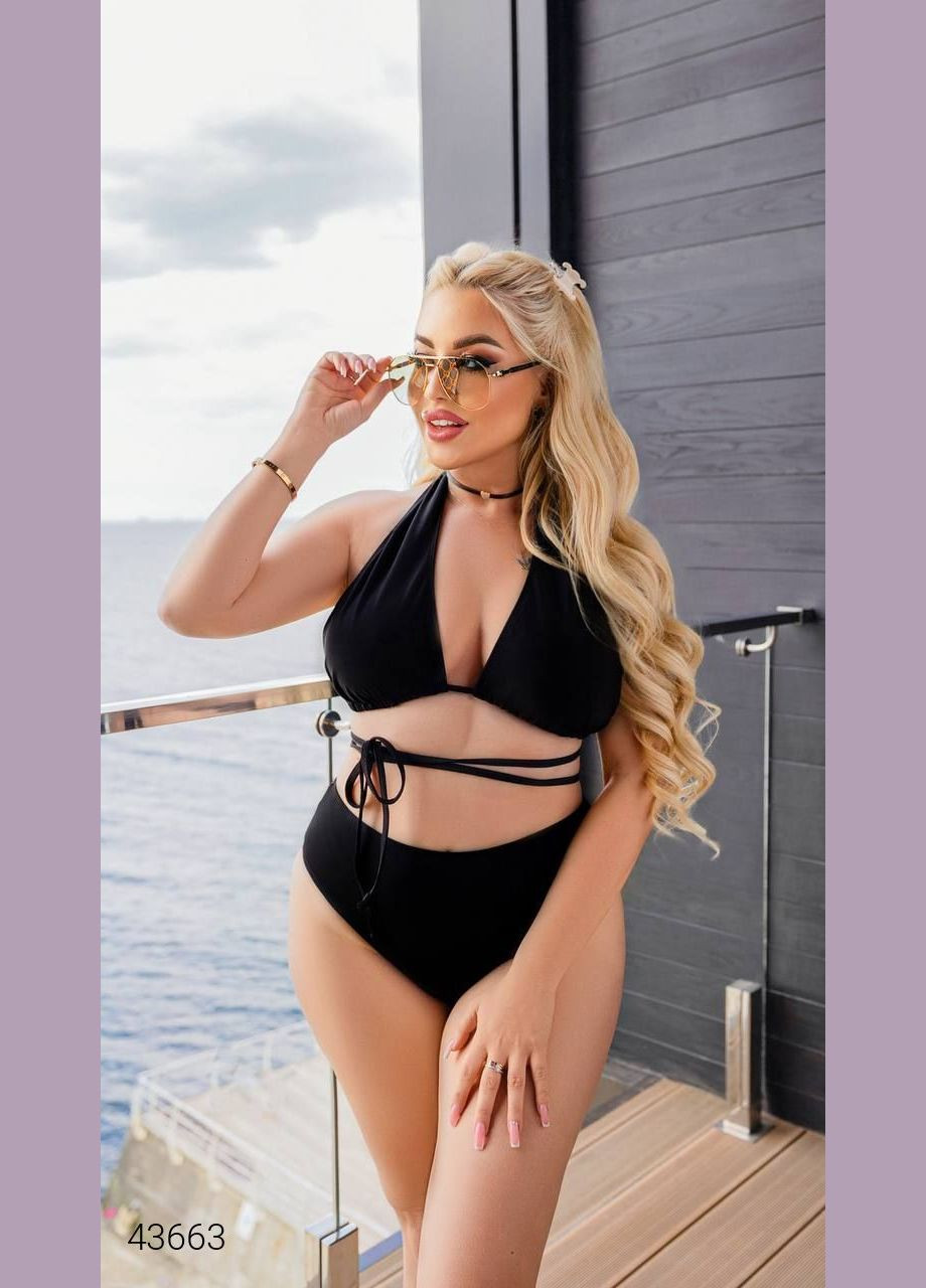 Черный летний купальник женский с юбкой Liton