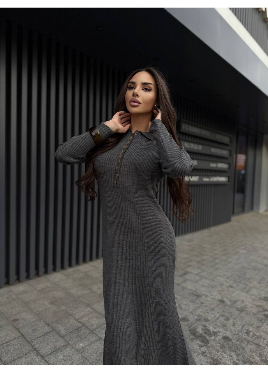 Графітова жіноча в'язана сукня максі No Brand