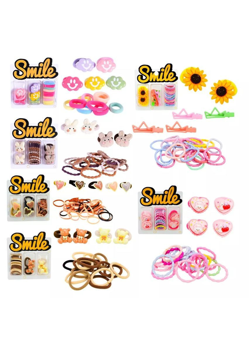 Набір дитячих аксесуарів для волосся: резинки та шпильки в асортименті - No Brand CN240710 (371927636)