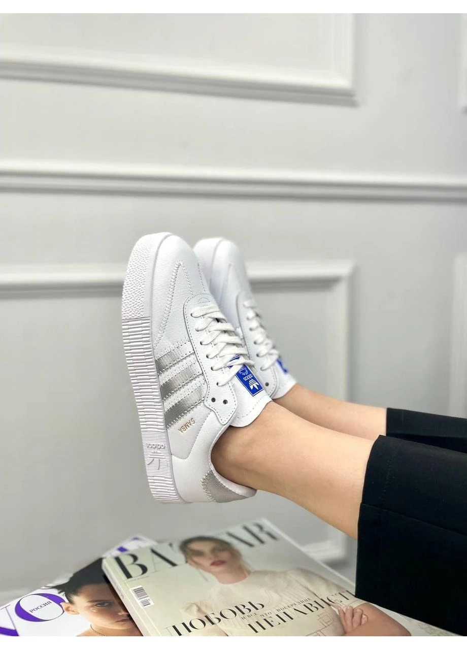 Белые летние кроссовки adidas samba white silver адидас самба No Brand
